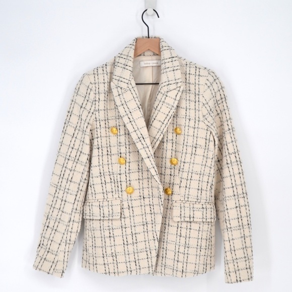 bishop + young Jackets & Blazers - Bishop and Young Parker Tweed Blazer Double Breasted Windowpane Cream Women's S